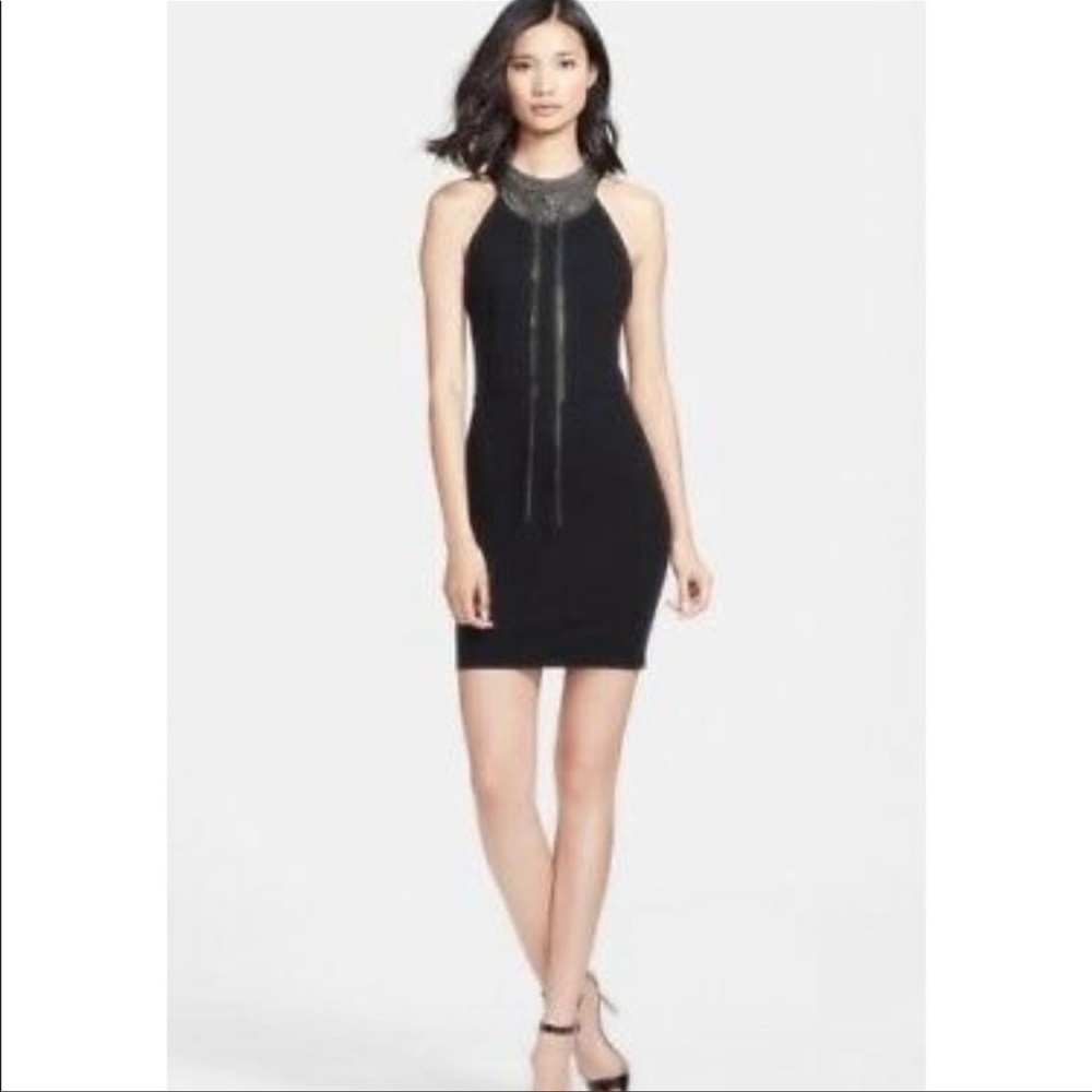 Haute Hippie Halter Black Dress With Beads Chain Details on Neck Size XS NWOT